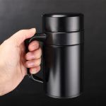 Stainless Steel Coffee Cup With Handle Lid Vacuum Flask For Office Travel, 400ml